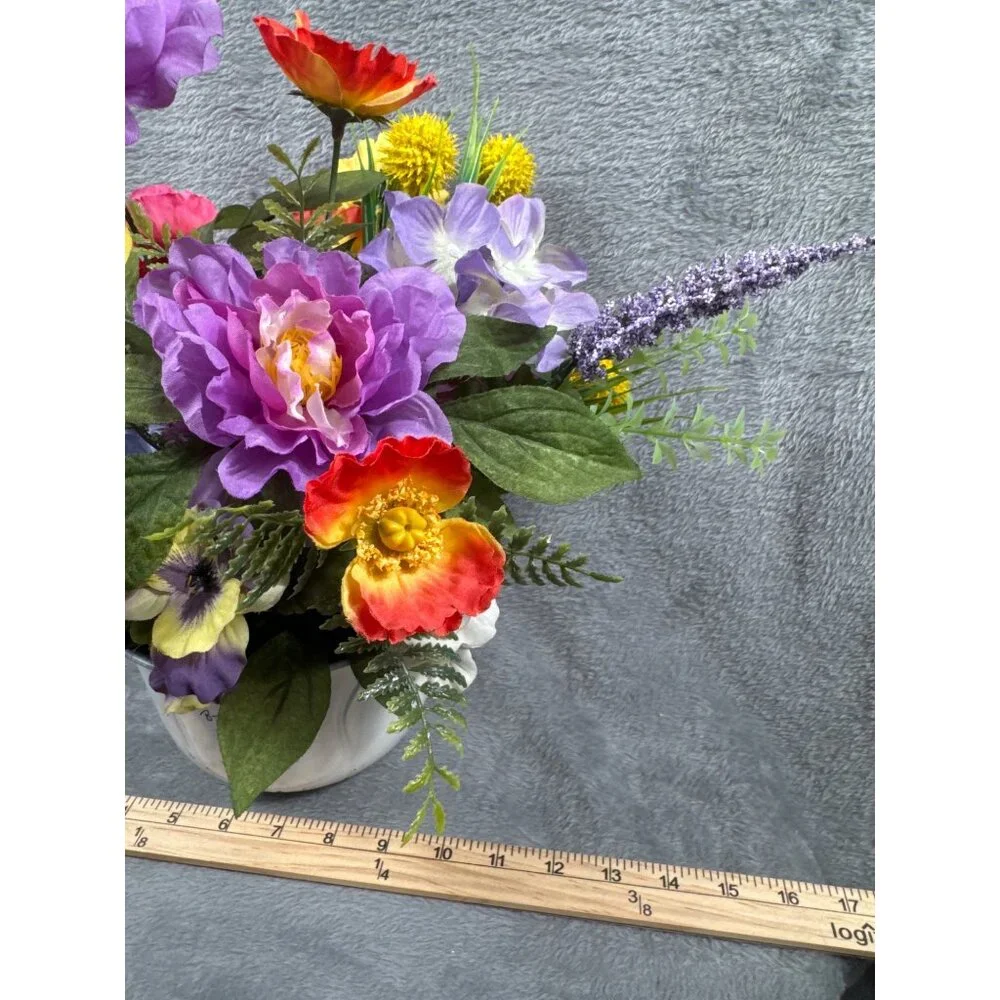 Artificial Floral Arrangement In White Painted Vase - Picture 5 of 5